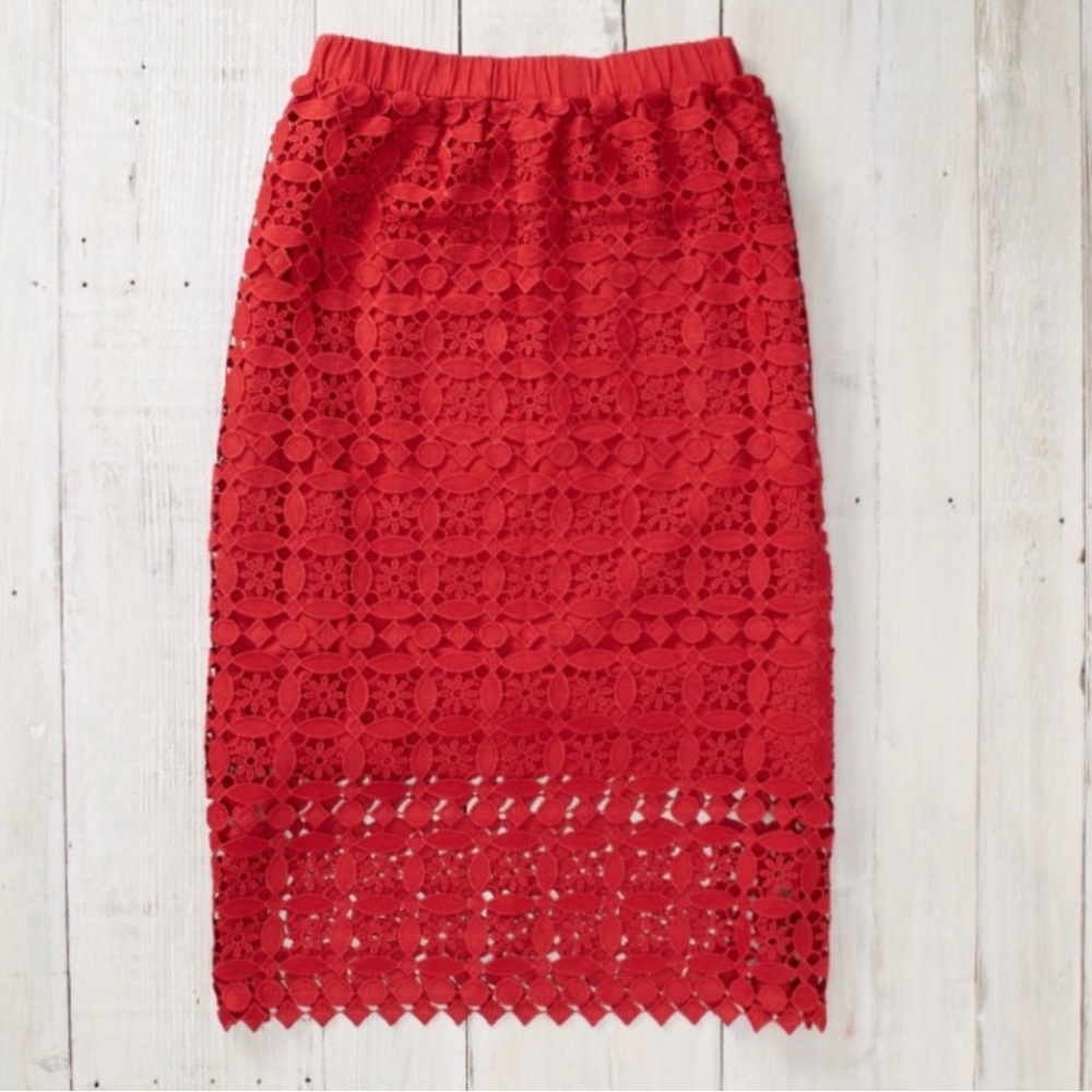 Lili’s Closet Crochet Red Lace Midi Skirt Small - Picture 3 of 15